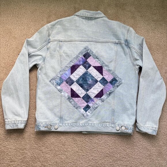 Pacsun Denim Trucker Jacket Womens L Light Wash Patchwork Quilted Cottagecore - Picture 6 of 8